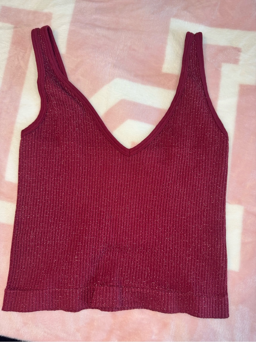 Free People Ribbed V-Neck Tank - Burgundy with Sparkles
